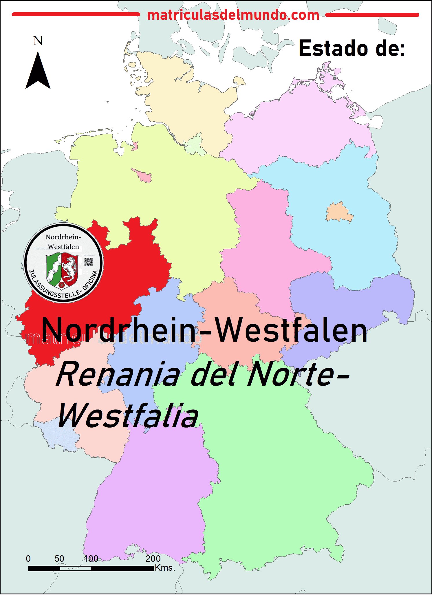 Imagen del mapa de Renania del Norte-Westfalia